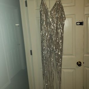 Plus Size Long High Split Sequin Dress